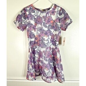 GB‎ Girls Spring Summer Dress Lavender Floral Overlay Lined Big Girls Size 14
